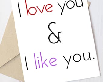 Valentine's Day Greeting Card: I love you and I like you quote from Parks and Rec.  Surprise your favorite feminist!