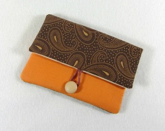 Cellphone sleeve , fabric phone cover, orange and brown i phone case ,cotton cachemire case, phone wallet