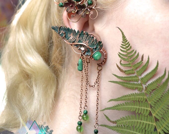 Ear cuff "In wild ferns" | wire ear cuff with real copper fern's leaf, elven, elvish jewelry, elf ear cuff, elven ear, fairy, electroforming