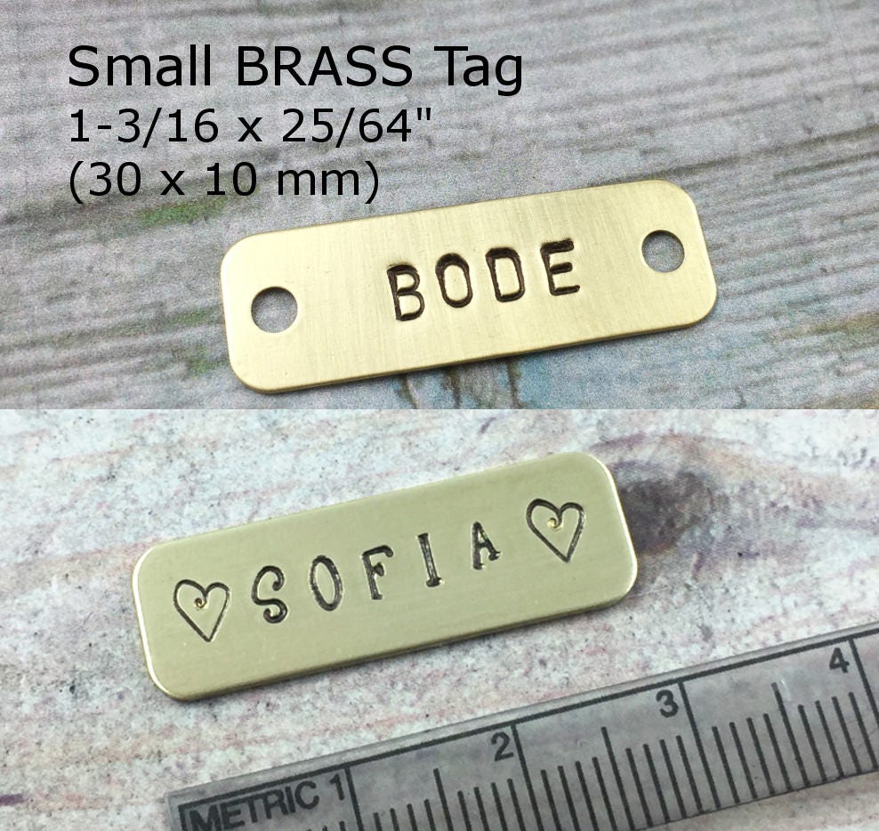 Hand Stamped Brass Tag Small Personalized Metal ID Tag