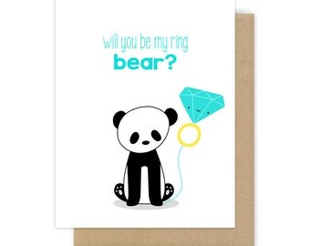 Ring Bearer Card Will You Be My Ring Bear Funny Panda Pun Proposal For Boy Girl Child Cute Sweet Fun Bridal Party Handmade Greeting Cards