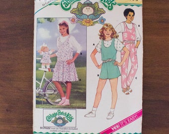 1986 Butterick 3717 Cabbage Patch Kids Girl's Jumper/Jumpsuit/Top/Transfer Pattern- Size 4,5,6- Uncut