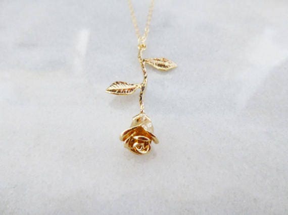 Beauty And The Beast Necklace Gold Rose Jewelry Flower Charm
