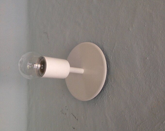 Minimal Wall or Ceiling Light in White Enamel