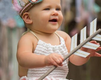 Peach, Mint, Pink and Gold Dipped Feather Headband, Indie Headdress, Feather Crown