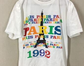 Vintage 1992 Paris France Eiffel Tower Rainbow Color Souvenir T-Shirt Sz M