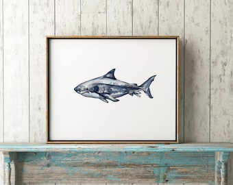 Shark Wall Art shark watercolor | etsy Shark Wall Art shark watercolor | etsy