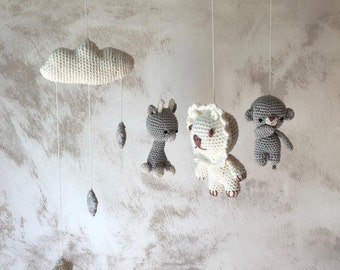 crochet baby safari mobile animals, Crochet baby crib mobile Animals nursery, bambou mobile Jungle nursery safari Nursery decor Baby gift