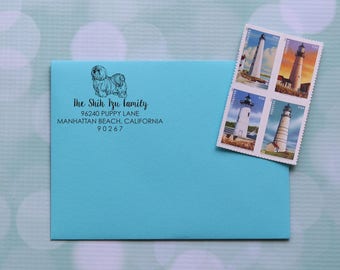 Dog Address Stamp, Shih Tzu Address Stamp, ShihTzu Dog Stamp, Self Inking Address Stamp, Family Address Stamp, 0056
