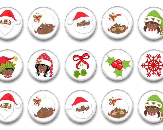 Black Santa Magnets - Christmas Gift - Refrigerator Magnets - Holiday Gift - Stocking stuffers - Unique Gift - Party Favors