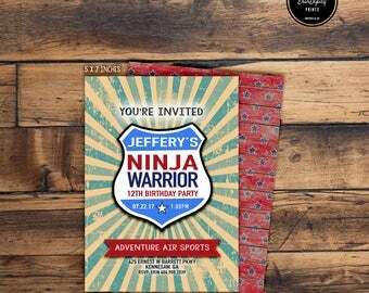 American Ninja Warrior Birthday Invitation (Digital File or Prints with Envelopes) (FREE Shipping) (ALL Wording can be changed)
