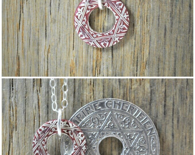 Moroccan Coin Necklace, Burgundy Coin Necklace, Coin Art, Morocco, Silver Coin, Moroccan Art, Boho Necklace, Two-Sided, Coin Charm, Charm