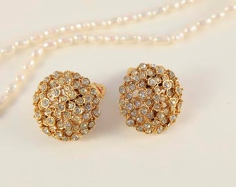 Gold Clip On Earrings Chanel Earrings Clear Crystal Clips Bridal Vintage Jewelry Flower Earring Bezel Set Clip On Wedding Vintage Dress Gift