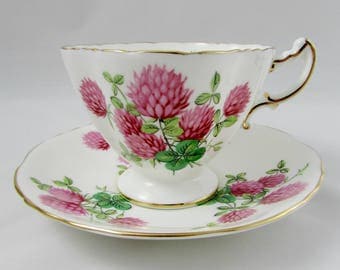 Hammersley Tea Cup and Saucer with Clover, Square Shape, Vintage Bone China