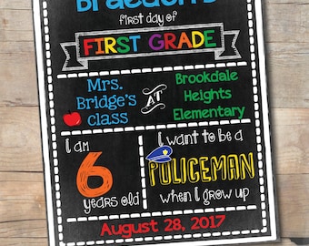 1st Day of Kindergarten Chalkboard Sign, First Day of School, Printable Back to School Sign for Boys, 1st Grade, 2nd Grade, 3rd, Any Grade