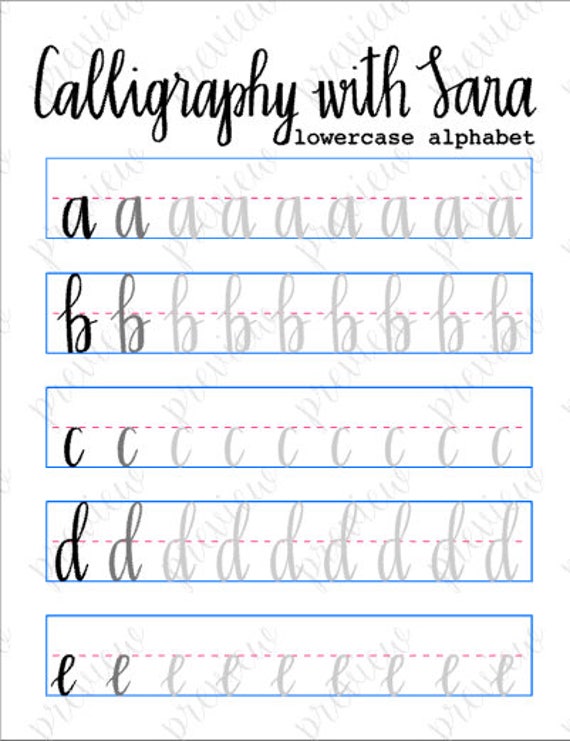 Modern Calligraphy Worksheet For Brush Pens Lowercase