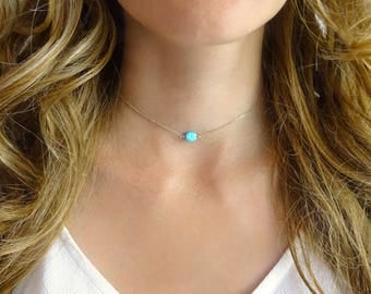 Turquoise choker - choker necklace - gold filled - sterling silver - rose gold filled - delicate necklace