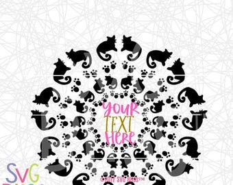Mandala SVG, Monogram Frame SVG, Cat SVG, Cat Wreath Cutting File Digital Download, Cricut Explore/Silhouette Cameo Compatible Design