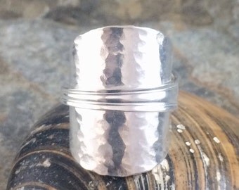 Hammered Silver Spoon Ring - Crafted from a Sterling Silver Sheffield Tea Spoon made in 1943 James Edward Barry - Handmade by Adrift Crafts