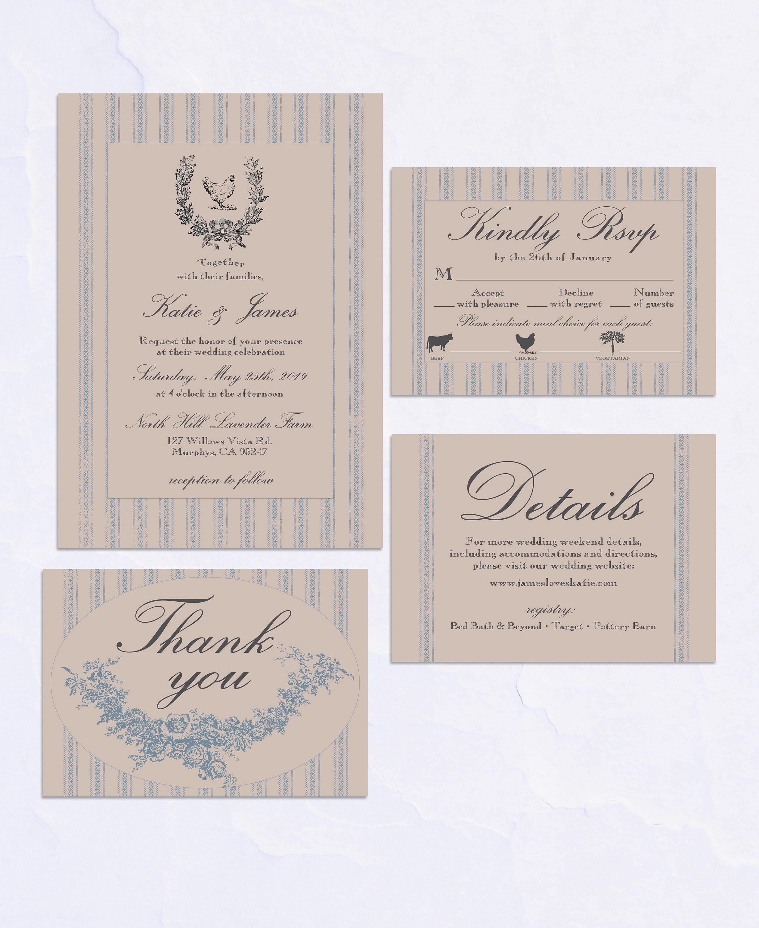 French Country Collection Printable Wedding Invitation Suite