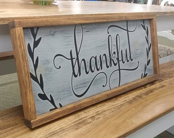 Large Thankful Wood Sign Framed, Wooden Thankful sign, custom wood sign, wooden Thankful sign, Joanna Gaines, Fixer Upper, farmhouse decor