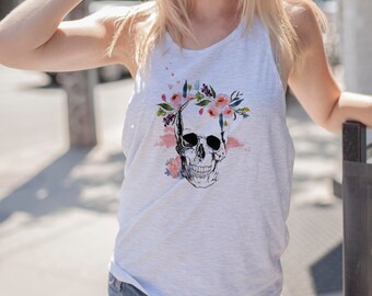 Womens SUGAR SKULL Tank - Skull Tank-Day Of The Dead Skull Clothing-Girlfriend Gift-Womens Graphic Tee-Dia De Los Muertos-Birthday