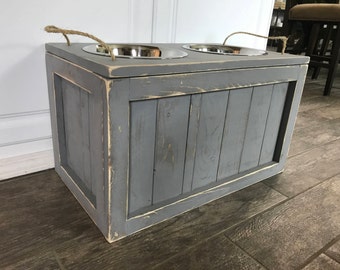 Raised Dog Bowl Stand with Storage Dog Bowls with Storage Dog Food Stand Dog Feeder with Storage Rustic Dog Stand Raised Rustic Dog Feeder