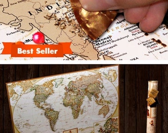 Scratch off map / World Scratch off Map Push Pin/Travel Map/Scratch Map/Scratch Off World Map/Gold World Map/Scratch world map push pins/map