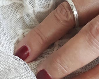 Silver Stacking Ring, Stackable Ring, Wedding Ring, Hammered Band Ring, Minimalist Look Rings, Silver Jewelry, Handmade, Venexia Jewelry
