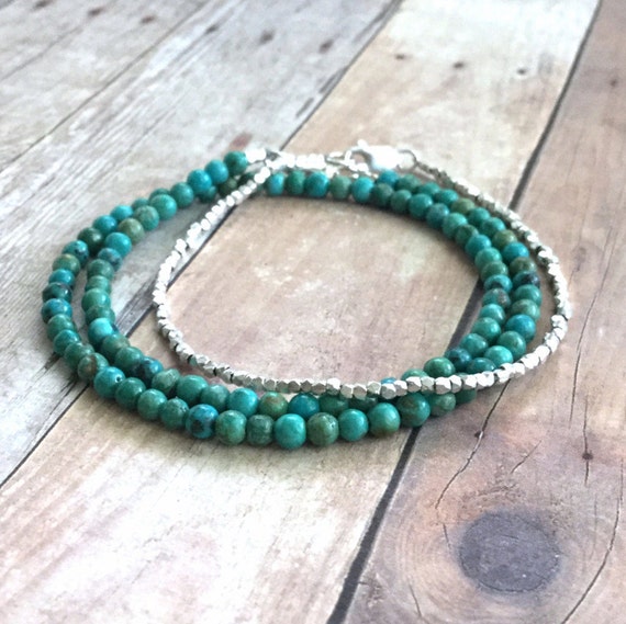 Genuine Turquoise Bracelet Small Bead Bracelet Sterling