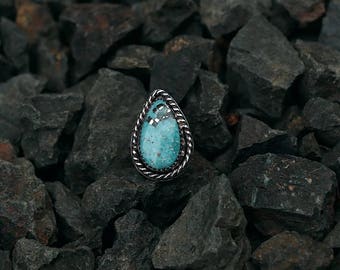 Natural Whitewater Turquoise with Pyrite Oxidized in Sterling Silver Size 7/7.25