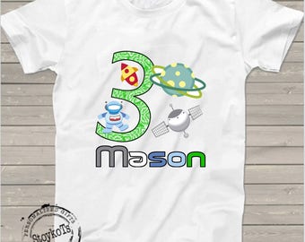 Astronaut Outer Space Birthday shirt for kids Personalized 3rd bday shirts spaceship galatic theme boys, girls, any birthday tshirt