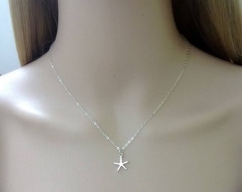 Sterling silver starfish necklace; sterling silver ocean necklace; sterling silver beach necklace; simple silver necklace
