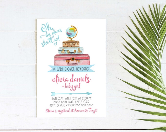 Travel Baby Shower Invitation, Adventure baby shower, gender neutral, Travel theme baby shower, Whimsical, Around the world Baby shower