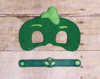 PJ Masks Gecko Gekko Inspired Mask & Bracelet Set/Child/Adult/Cosplay/Pretend Play/Costume/Halloween/Photo Booth/Birthday/Party Favor/Gift/