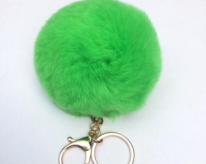New! Neon green Fur pom pom keychain fur puff ball bag pendant charm