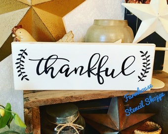 STENCIL, thankful with laurels, 16"x5", reusable stencils, plastic stencils, farmhouse stencils, stencils, stencils for signs, NOT A SIGN