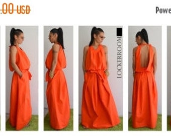 ON SALE Maxi dress / Orange Long Dress / Orange Oversize dress/ Woman Orange dress / Open back dress