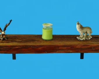 barn beam wood shelf with steel brackets , 25" long , from a demolished barn 651