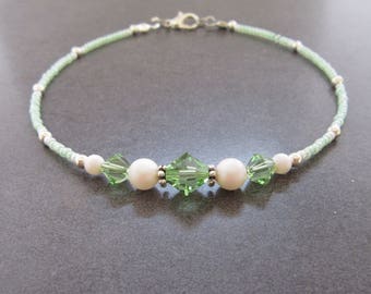 Anklet, ankle bracelet, Swarovski Peridot Anklet, Swarovski Pearl Ankle bracelet, Crystal Beach Anklet