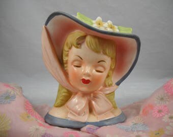 Lady Head Vase/Planter Napco 1959 Catalog Piece Blonde w/Bonnet Vintage Florist Vase/Planters/Flower Shop/Glamour Girls/Fashion Ladies