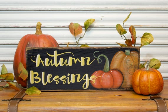 Fall Decor Pumpkin Wood Sign Autumn Blessings Wood Sign