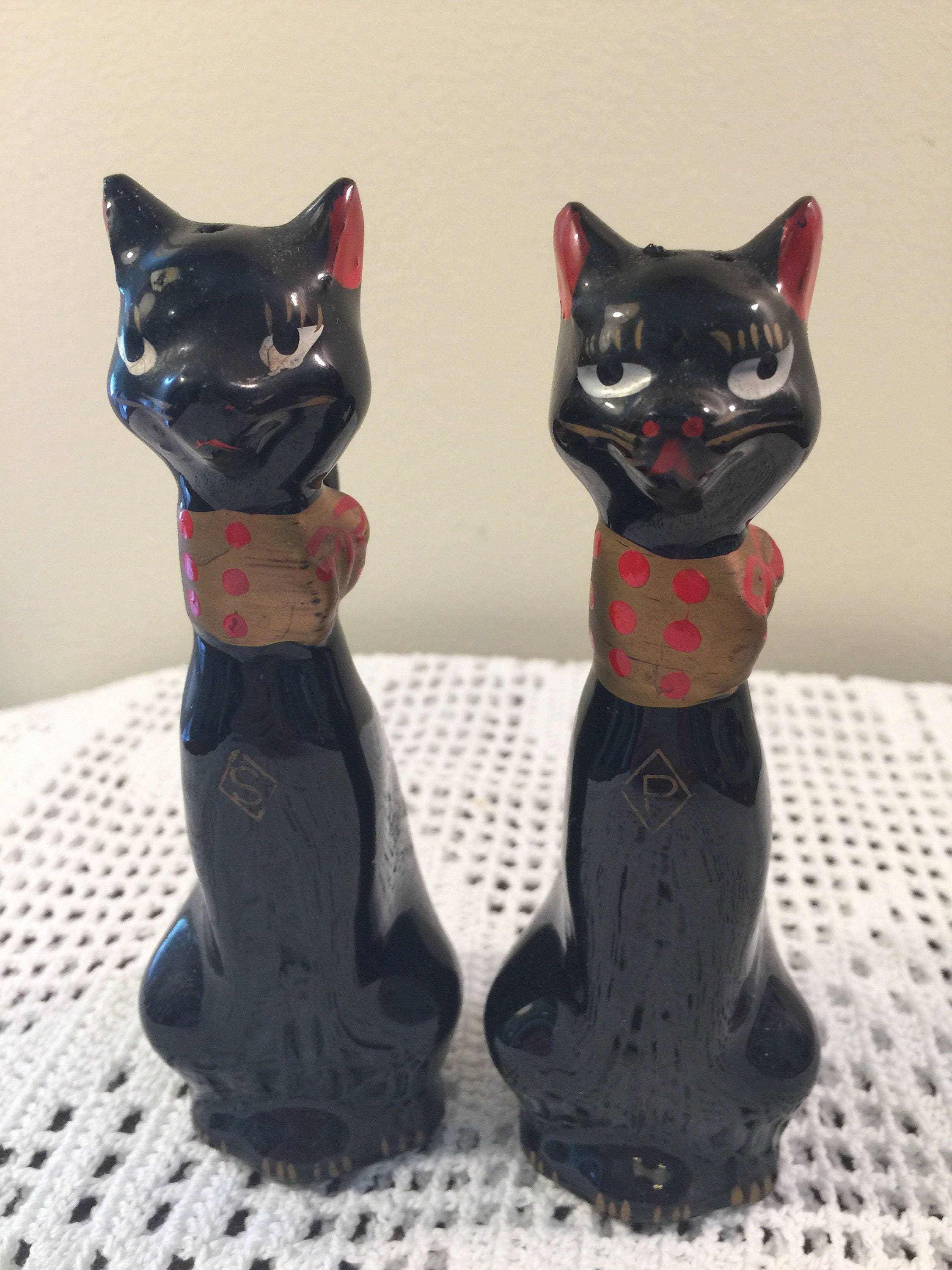 Vintage black cat salt and pepper shakers Shafford Japan