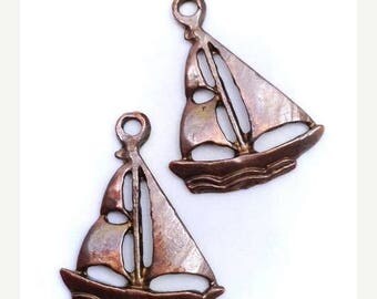 SALE 15% OFF 2 trailer ship, copper color, 20mm, maritim, sailing ship, ship, counterpart, Brown, small