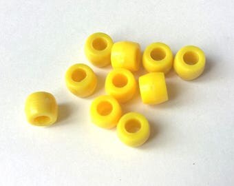 Lot de 10 perles ronde tube plastique acrylique JAUNE 0,6 x 0,7 cm création bijoux activités enfants manuelles