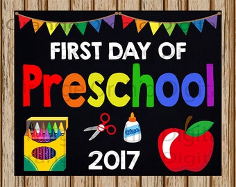 INSTANT DOWNLOAD- First Day of Preschool Sign- School Chalkboard sign- School Digital Sign-School Photography Prop-8" x 10" image-Digital