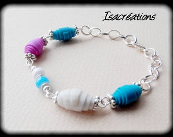 Bracelet White Pearl turquoise and Fuchsia