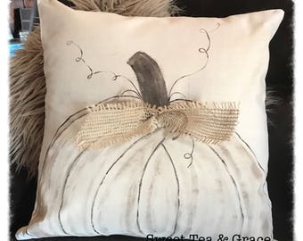 Fall Pillow Cover, Pumpkin Pillow Cover, Pillow Cover, 18 x 18 Pillow Cover, Fall Home Decor, Decorative Pillow, Fall Decor, Hand Painted,