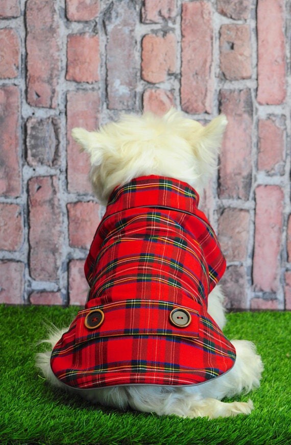 Tweed dog coat Scottish plaid custom westie walk jacket uk