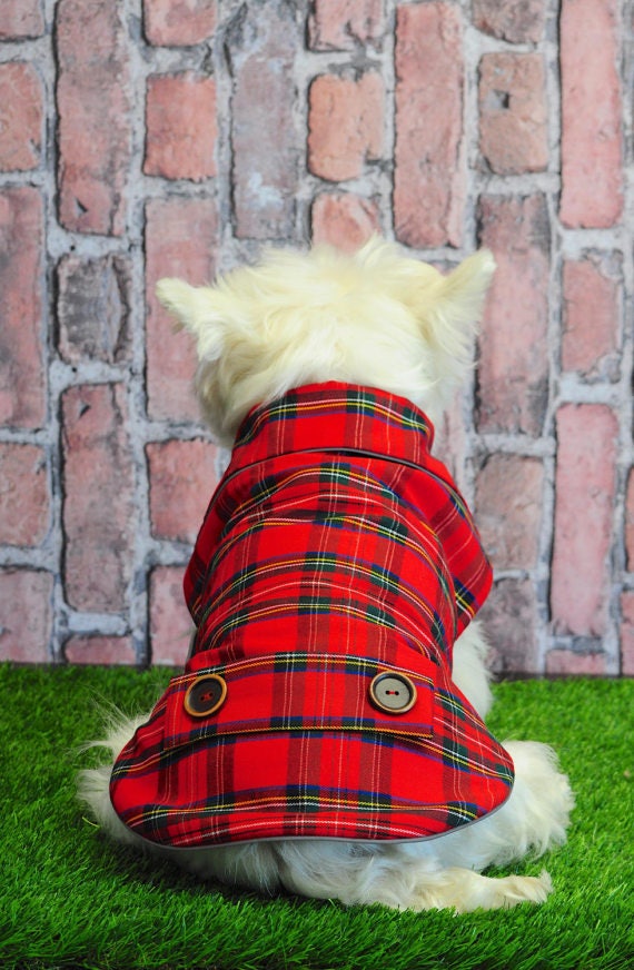 Tweed dog coat Scottish plaid custom westie walk jacket uk